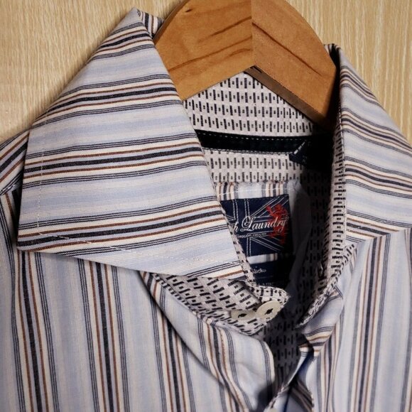English Laundry Christopher Wick Mens Embroidered Striped Button Down Large - Picture 3 of 9